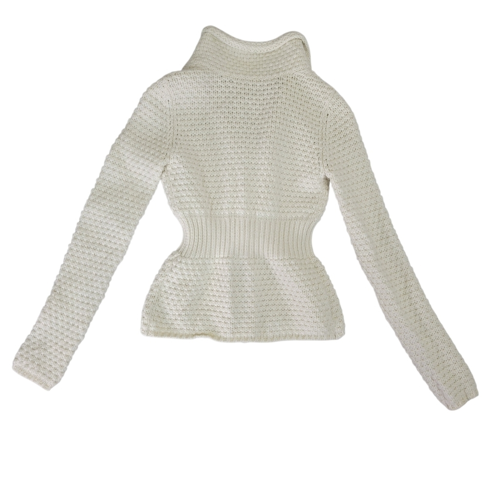 WHBM Knit Cardigan Blazer Size S Cream Fitted Crochet Covered Snap Long Sleeve - Picture 3 of 12